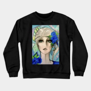 BLUE ART DECO 70S DOLLY GIRL IN TURBAN Crewneck Sweatshirt